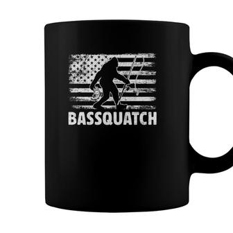 Bassquatch Funny Bigfoot Fisherman American Flag Fishing Coffee Mug - Seseable