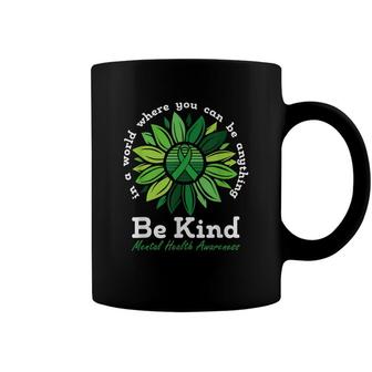Be Kind Mental Health Awareness Sunflower Green Ribbon Coffee Mug - Seseable