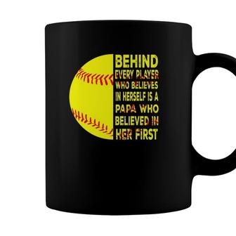 Behind Every Player Is Papa Happy Fathers Day Softball Lover Coffee Mug - Seseable