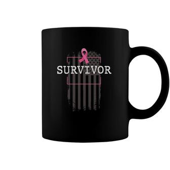 Breast Cancer Survivor With American Flag Coffee Mug | Mazezy