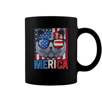 British Shorthair Merica 4Th Of July Cat American Meowica Coffee Mug - Seseable