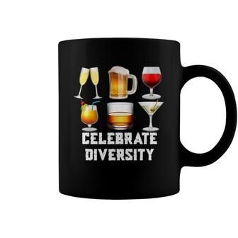 Celebrate Diversity Funny Beer Wine Alcohol Lover Coffee Mug - Monsterry DE