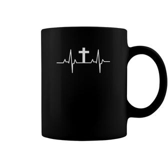 Cross Heartbeat Christian Faith Believers Heartbeat Coffee Mug | Mazezy