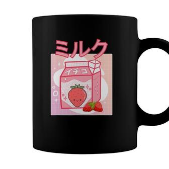 Cute Pink Strawberry Milk Japanese Kawaii Retro 90S Anime Coffee Mug - Seseable