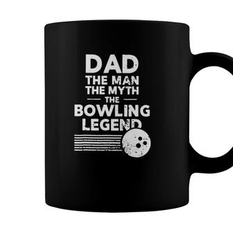Dad The Man Myth Bowling Legend Retro Vintage Bowling Ball Stripes Fathers Day Bowlers Coffee Mug - Seseable