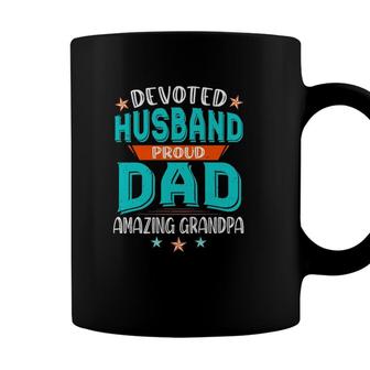 Devoted Husband Proud Dad Amazing Grandpa Fathers Day Retro Coffee Mug - Seseable