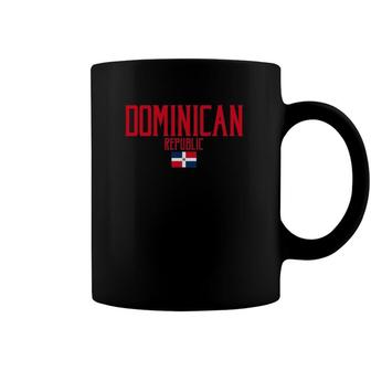 Dominican Republic Flag Vintage Red Text Coffee Mug | Mazezy