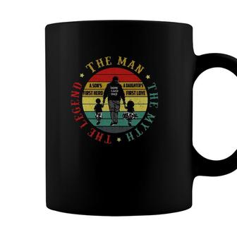 Dope Black Dad The Man The Myth The Legend A Sons First Hero & A Daughters First Love Retro Vintage Fathers Day Coffee Mug - Seseable