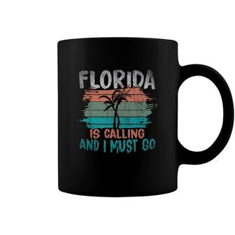 Florida Is Calling And I Must Go Retro Palm Trees Florida Coffee Mug - Seseable