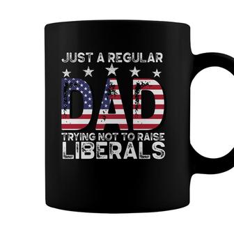 Funny Just A Regular Dad Trying American Flag Gift For Dad Coffee Mug - Seseable