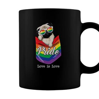 Funny Love Is Love Lgbt Gay Pride Month Lgbt Pug Dog Pocket Coffee Mug - Seseable