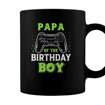 Funny Papa Of The Birthday Boy Green Matching Video Gamer Coffee Mug - Seseable