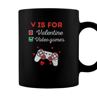 Funny V Is For Video Games Valentines Day Gaming Lover Coffee Mug - Seseable