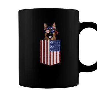 German Shepherd Pocket 4Th Of July American Flag Patriotic Coffee Mug - Seseable