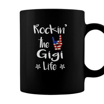 Grandma Rockin The Gigi Life 4Th Of July American Flag Rock Coffee Mug - Seseable