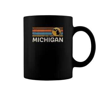 Graphic Tee Michigan Us State Map Vintage Retro Stripes Coffee Mug | Mazezy