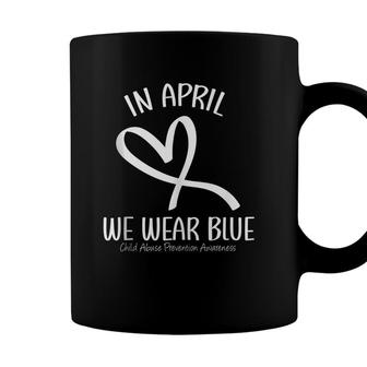 Heart In April We Wear Blue Child Abuse Prevention Awareness Coffee Mug - Seseable