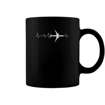Heartbeat Airplane Aviation Pilot Gift Coffee Mug | Mazezy
