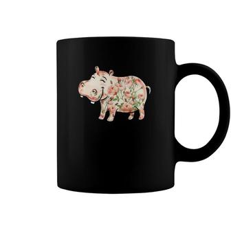 Hippopotamus Floral Nature Hutto Lover Cute Pink Roses Hippo Coffee Mug | Mazezy