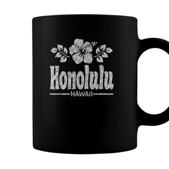 Honolulu Hawaii Flowers Distressed White Print Coffee Mug - Seseable