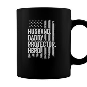 Husband Daddy Protector Hero Dad Hero American Flag Coffee Mug - Seseable