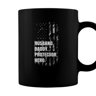 Husband Daddy Protector Hero Fathers Day American Flag Dad Coffee Mug - Seseable
