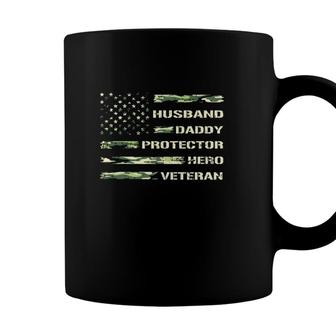 Husband Daddy Protector Hero Veteran Camo American Flag Version Coffee Mug - Seseable