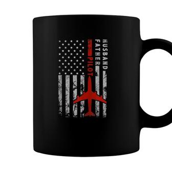 Husband Father Pilot American Flag Fathers Day Papa Gift Zip Coffee Mug - Seseable