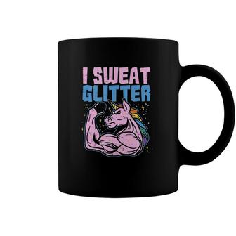 I Sweat Glitter Gym Unicorn Workout Motivational Fitness Coffee Mug | Mazezy