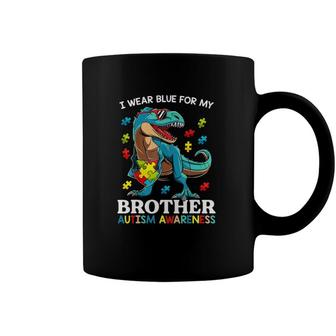 I Wear Blue For My Brother Autism Awareness Dinosaur Boys Coffee Mug | Mazezy
