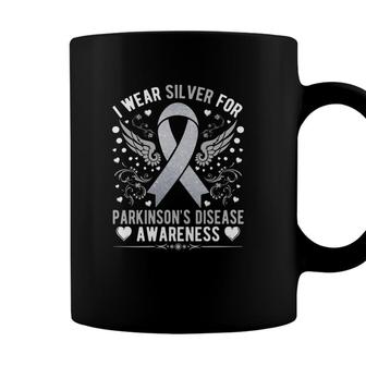 I Wear Silver For Parkinsons Disease Awareness Ribbon Coffee Mug - Seseable