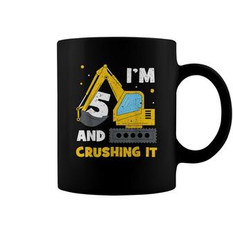 Im 5 And Crushing It Funny 5Th Birthday Excavator Kids Coffee Mug - Seseable