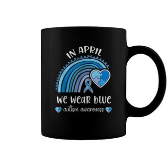 In April We Wear Blue Autism Awareness Month Rainbow Puzzle Coffee Mug - Seseable