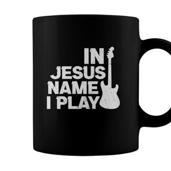 In Jesus Name I Play Bible Verse White Graphic Christian Coffee Mug - Seseable