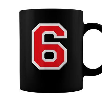 Jersey Uniform Number 6 Block Lettering Red Coffee Mug - Seseable
