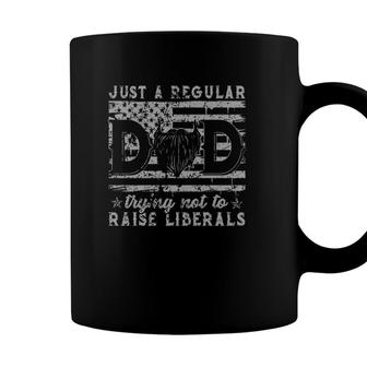 Just A Regular Dad Trying Not To Raise Liberals Beard Dad American Flag Coffee Mug - Seseable