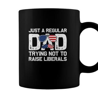 Just A Regular Dad Trying Not To Raise Liberals Mustache Dad Coffee Mug - Seseable