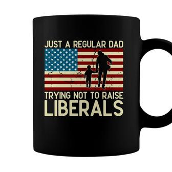 Just A Regular Dad Trying Usa Flag Gift For Dad And Son Coffee Mug - Seseable