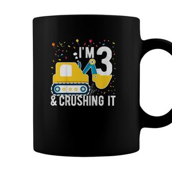 Kids 3Rd Birthday Boy 3 Years Old Construction Truck Excavator Coffee Mug - Seseable