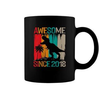 Kids 4Th Birthday Dinosaur 4 Year Old Boy Kids Awesome Since 2018 Coffee Mug - Seseable