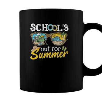 Last Day Of School Teacher Student Schools Out For Summer Vacation Beach Palm Tree Sun Sunglasses Coffee Mug - Seseable