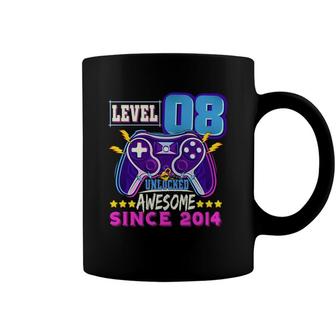 Level 08 Unlocked Quickly Awesome Since 2014 Backspang And Happy 8Th Birthday Coffee Mug - Seseable