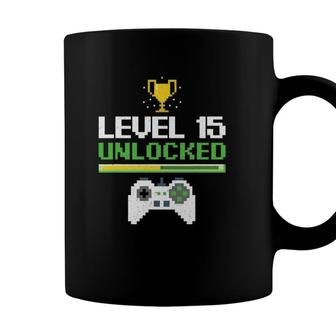 Level 15 Unlocked 15 Years Old Gamer Funny Birthday Coffee Mug - Seseable