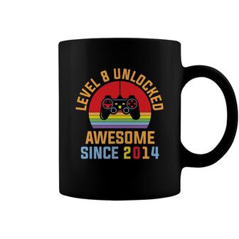 Level 8 Unlocked Awesome Since 2014 And Congratuations 8Th Birthday Coffee Mug - Seseable
