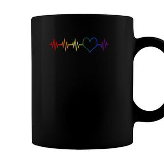 Lgbt Rainbow Heartbeat Funny Gay Pride Month Gift Men Women Coffee Mug - Seseable