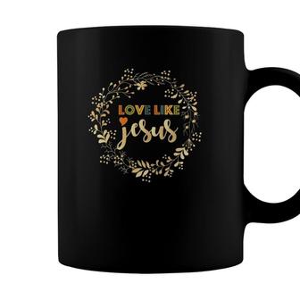 Love Like Jesus Christian Bible Verse Golden Wreath Heart Coffee Mug - Seseable