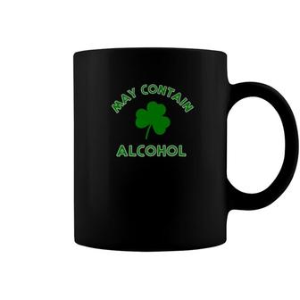 May Contain Alcohol Funny Lucky Shamrock Coffee Mug - Monsterry