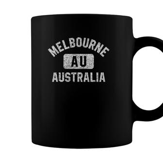 Melbourne Australia Gym Style Distressed White Print Coffee Mug - Seseable