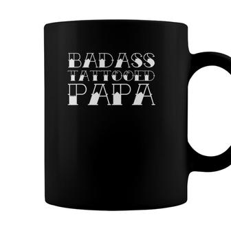 Mens Badass Tattooed Papa - Cool Fathers Day Birthday Tattoo Dad Coffee Mug - Seseable