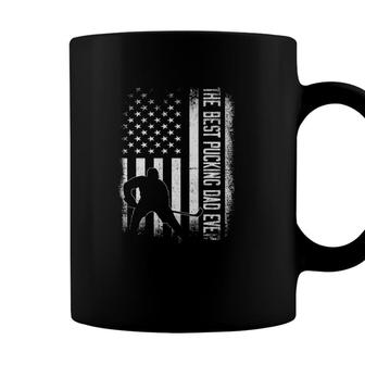 Mens Best Pucking Dad Ever Vintage Usa Flag Hockey Fathers Day Coffee Mug - Seseable